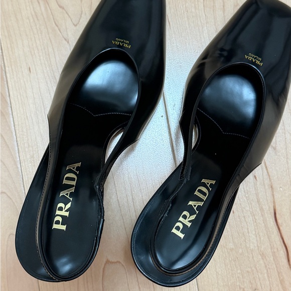 Prada Shoes - Prada Black Patent Leather Slingback Mules